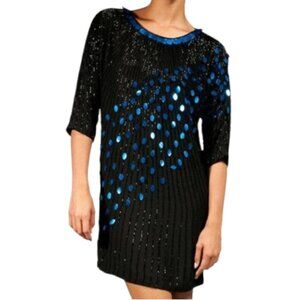 haute hippie blue sequin dress Haute Hippie One Shoulder Blue And Black Diagonal Stripe Sequin dress size S